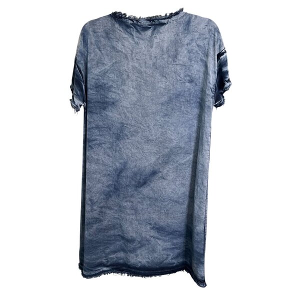 Stateside Soft Tencel Frayed Hem Washed Blue T-Shirt Dress Size Small - Picture 3 of 12